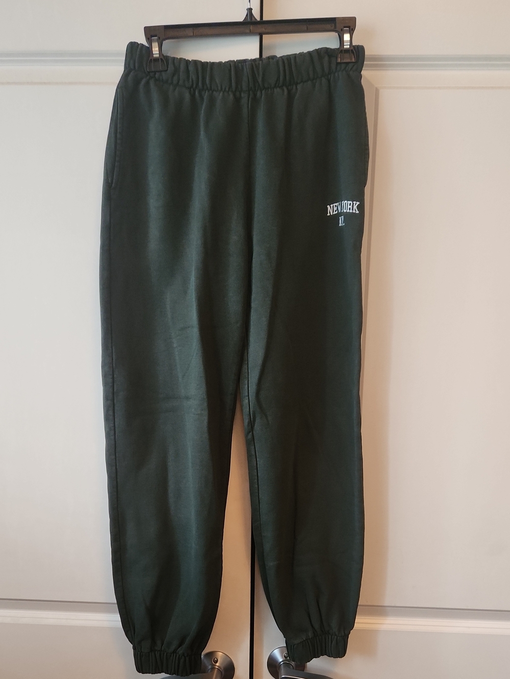 Brandy Melville Forest Green Kids Joggers with White 'New York' Detail